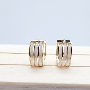 14k Yellow Gold Opal Hoop Earrings For Women Jewelry
